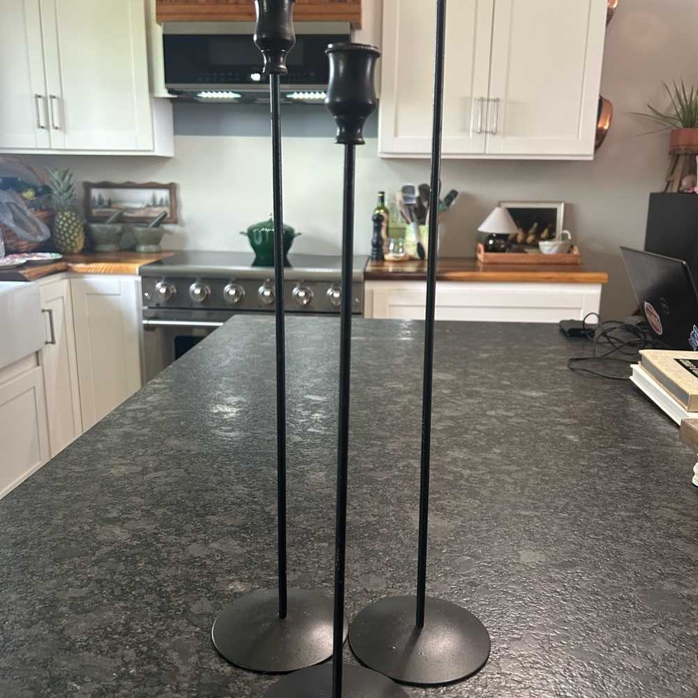 Black Metal Taper Candle Holders - Set of 3